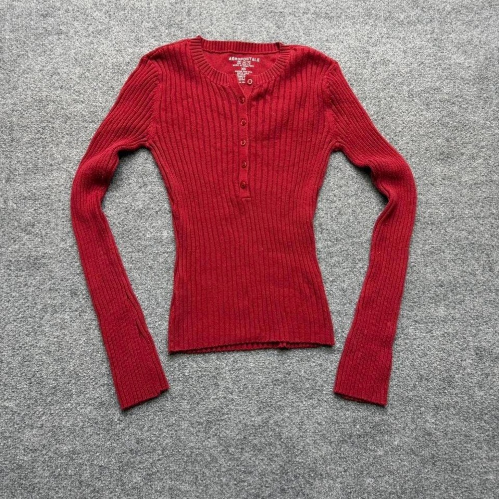 Vtg Y2K Aeropostale red ribbed long-sleeve henley shirt size XS